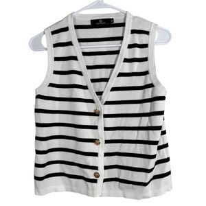 Lilussory Womens White Black Cardigan Sz M Preppy Nautical Old Money Academia